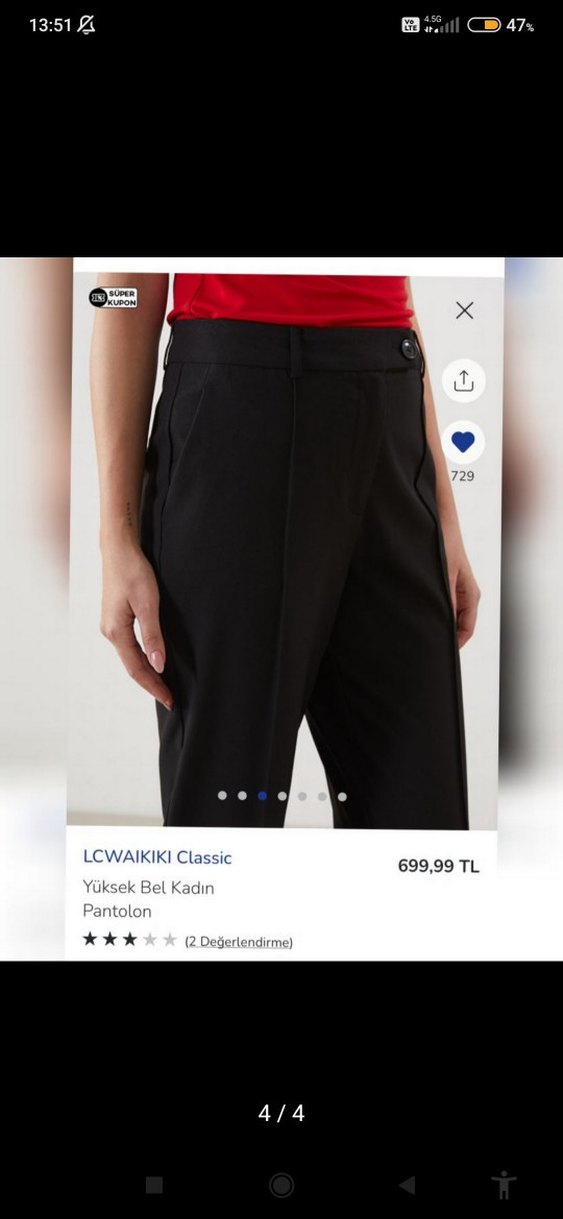 LC Waikiki Kadın Yüksek Bel Kumaş Pantolon - Görsel 4