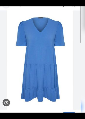 İndigo Geniş Kesim Dokuma Elbise - Görsel 5