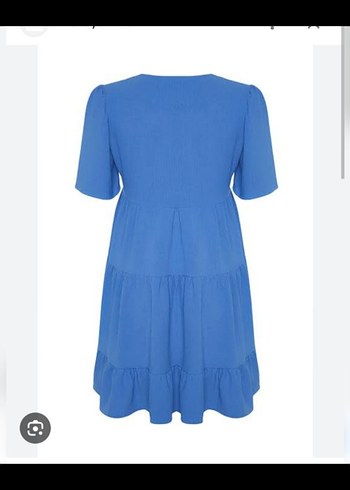 İndigo Geniş Kesim Dokuma Elbise - Görsel 6