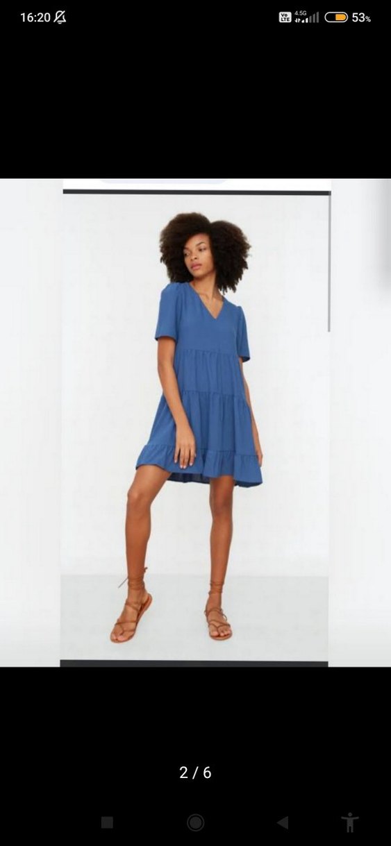 İndigo Geniş Kesim Dokuma Elbise - Görsel 2