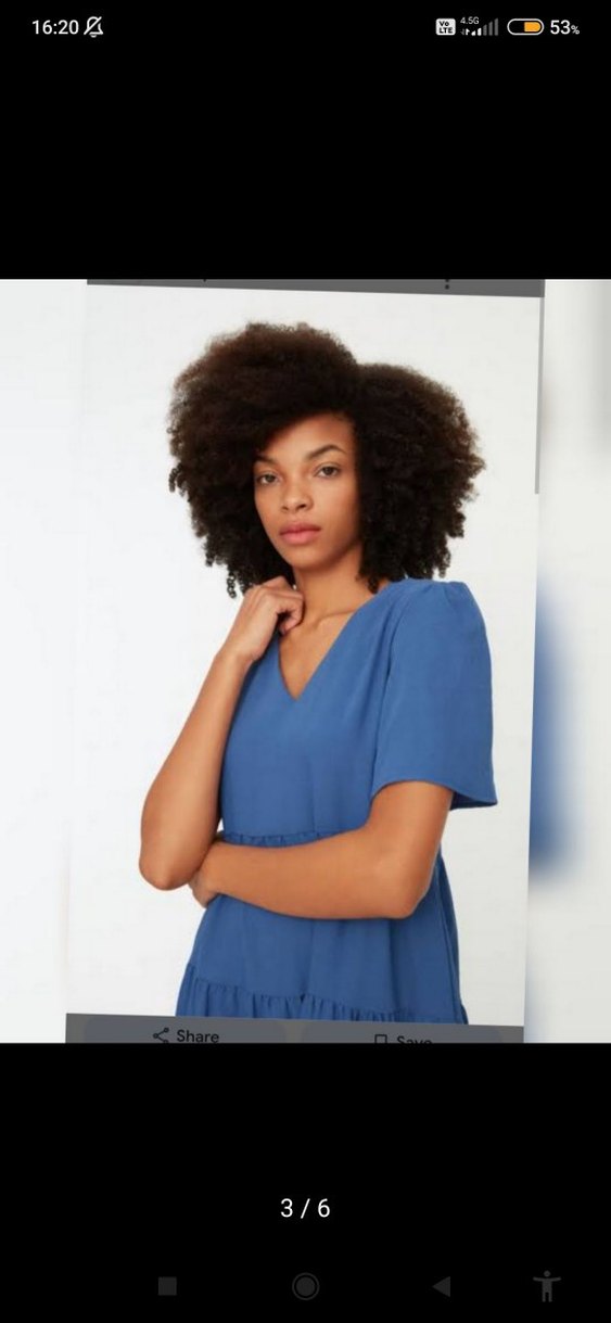 İndigo Geniş Kesim Dokuma Elbise - Görsel 3