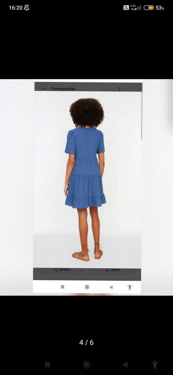 İndigo Geniş Kesim Dokuma Elbise - Görsel 4