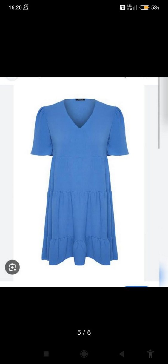 İndigo Geniş Kesim Dokuma Elbise - Görsel 5