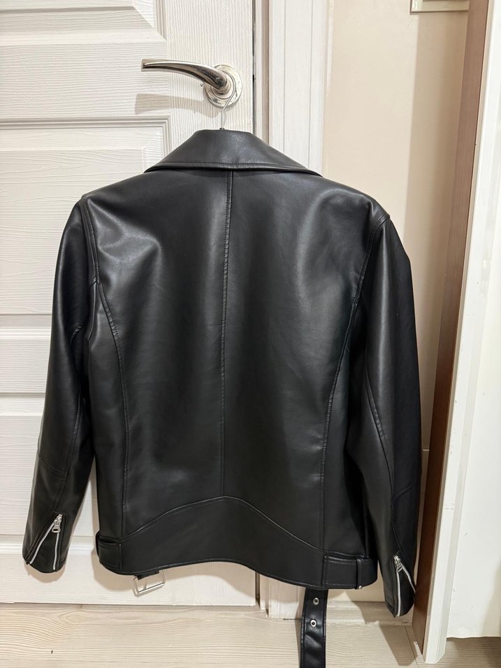 Erkek Pull & Bear Siyah Deri Biker Ceket - Görsel 2