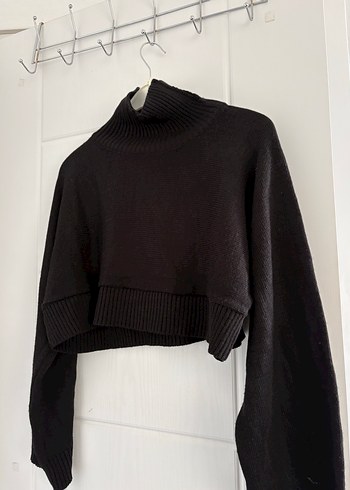 Trendyolmilla Crop Siyah Boğazlı Örgü Kadın Kazak - Görsel 3