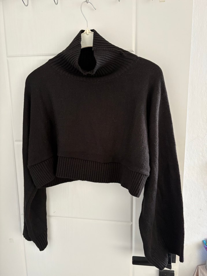 Trendyolmilla Crop Siyah Boğazlı Örgü Kadın Kazak - Görsel 2