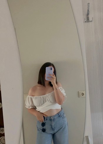 Trendyolmilla beyaz omzu açık crop - Görsel 4