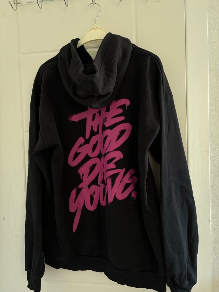 Siyah Baskılı Kapüşonlu Oversize Sweatshirt - Görsel 2