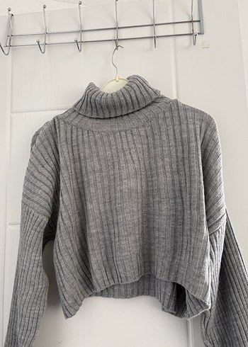 Trendyolmilla Crop Gri Boğazlı Örgü Kadın Kazak - Görsel 2