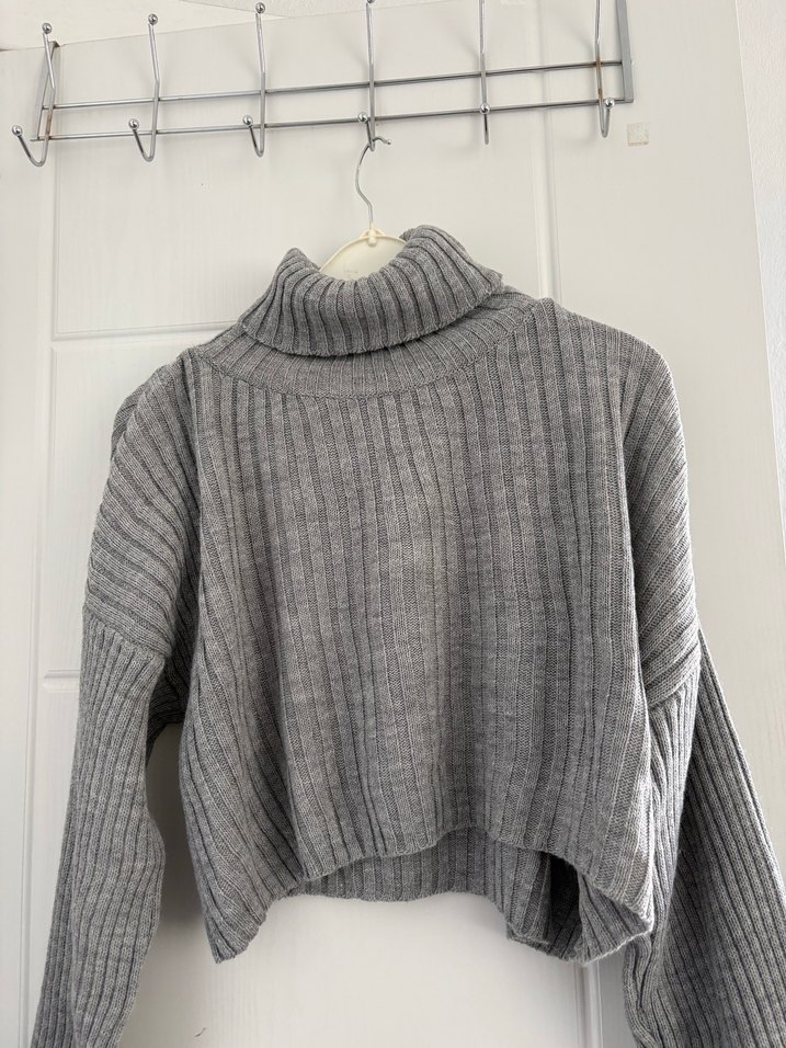 Trendyolmilla Crop Gri Boğazlı Örgü Kadın Kazak - Görsel 2