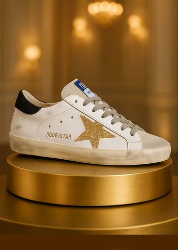 36 Beden Golden Goose Deluxe Beyaz Kadın Sneakers - Altın Simli Yıldız