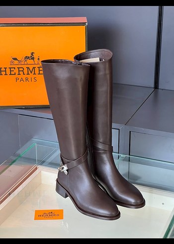37 Beden Hermès Kahverengi Deri Dizüstü Kadın Çizme