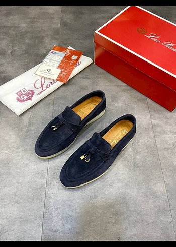 Loro Piana Erkek Mavi Süet Püsküllü Loafer