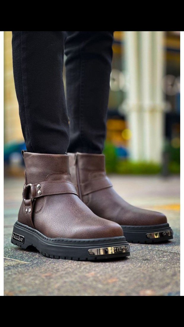 Chekich Bot Orijinal  Deri Kahverengi Deri Tokalı Erkek Botu - Görsel 2