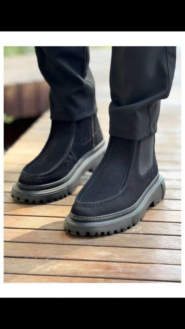 Chekich Bot Orijinal Deri Gri Tabanlı Siyah Erkek Bot - Görsel 3