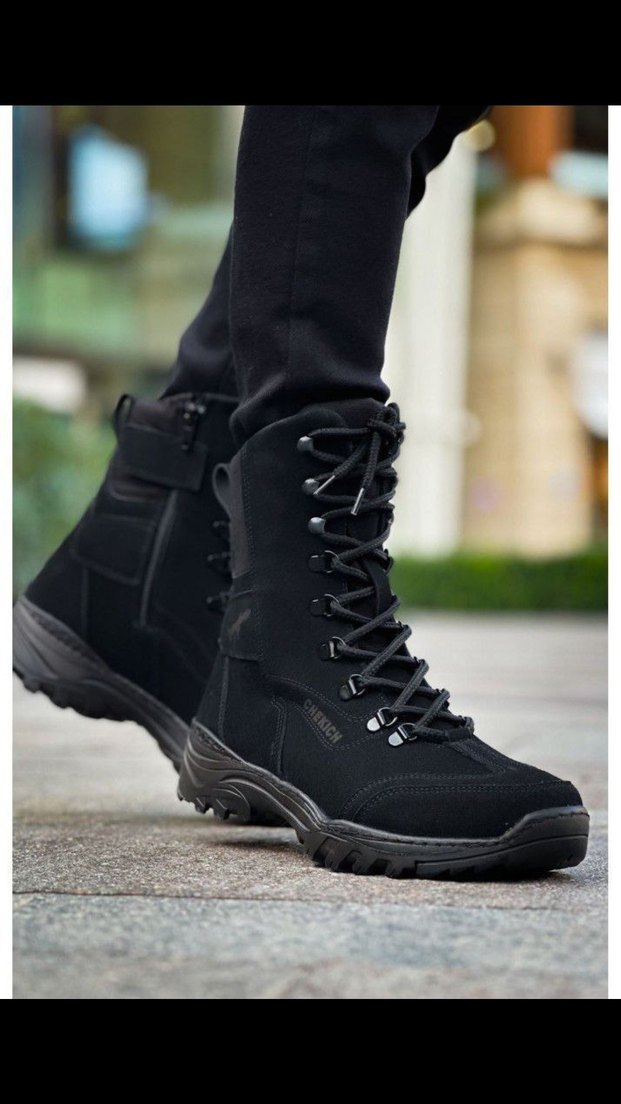 Chekich Bot Orijinal Deri  Siyah Kamuflaj Erkek Bot - Görsel 3