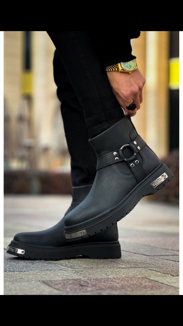 Chekich Bot Orijinal Deri Parlak Siyah Kemerli Erkek Bot - Görsel 3