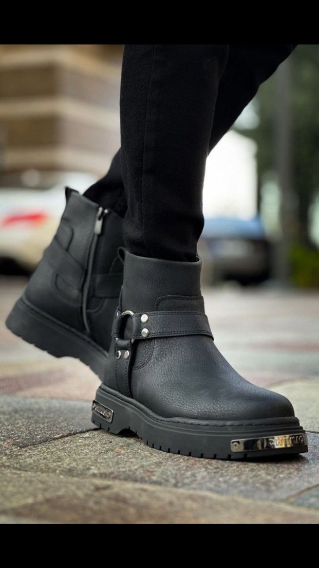 Chekich Bot Orijinal Deri Parlak Siyah Kemerli Erkek Bot - Görsel 4