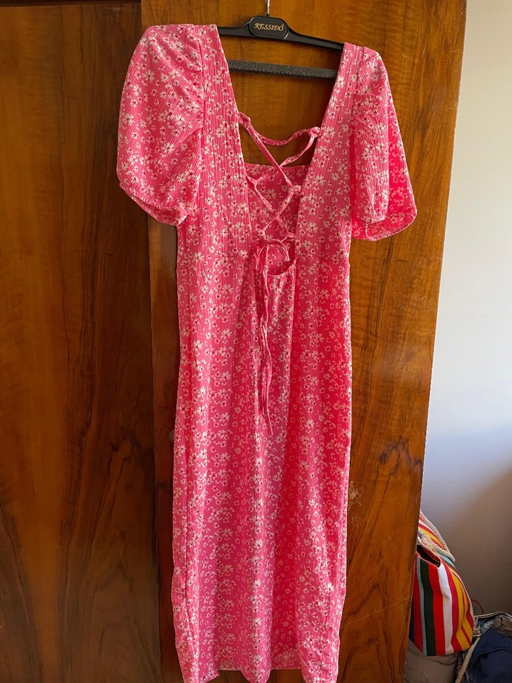 Pembe midi boy Çiçekli Elbise - Görsel 2