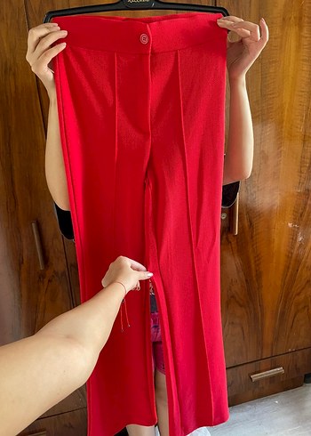 Kırmızı Kadın Kumaş Pantolon - Görsel 3