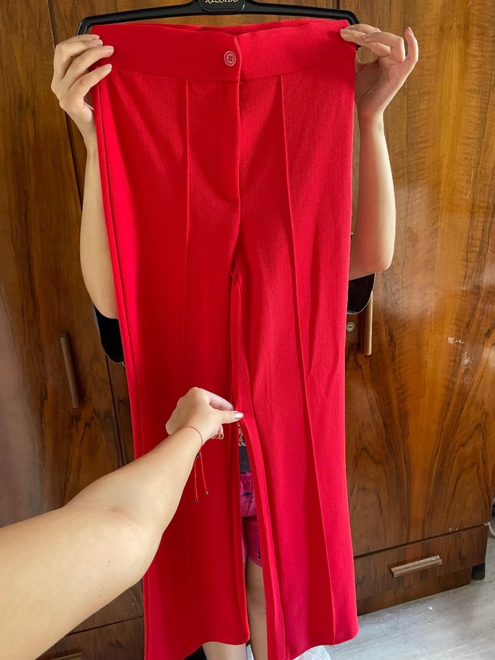 Kırmızı Kadın Kumaş Pantolon - Görsel 3