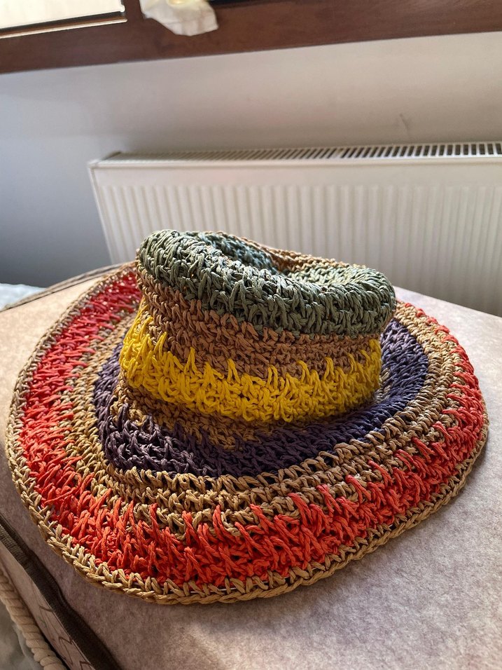 Renkli Örgü Bohem hasır Kadın Şapka - Görsel 2