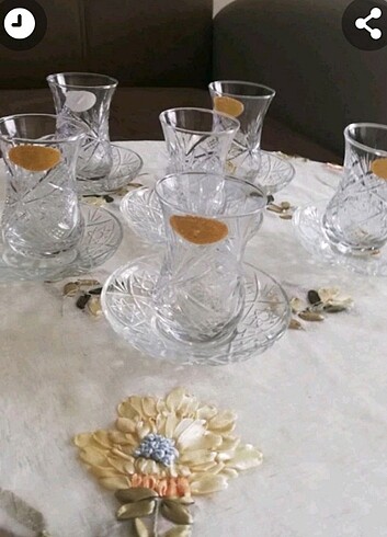 Kristal çay bardağı 6 adet 6 adet tabağı ile birlikte satıştadır