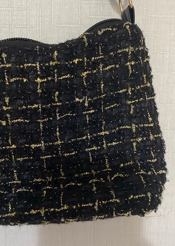 Beden Tüvit Kumaştan Siyah Kareli Kadın Omuz Çantası