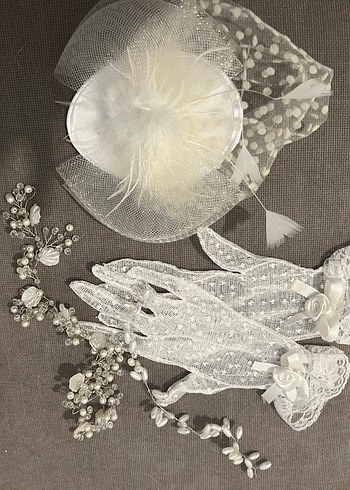Dantel Detaylı Beyaz Bohem Nikah Aksesuarları - Görsel 2
