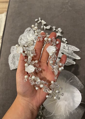 Dantel Detaylı Beyaz Bohem Nikah Aksesuarları - Görsel 4