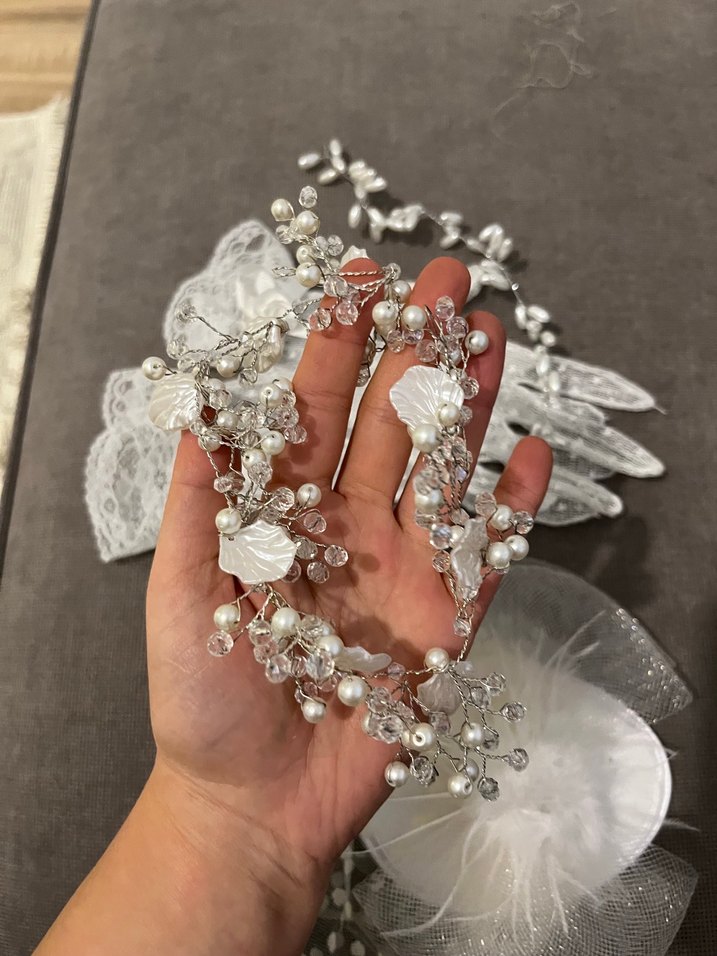 Dantel Detaylı Beyaz Bohem Nikah Aksesuarları - Görsel 4