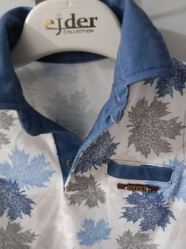 Erkek Çocuk Mavi Desenli Kısa Kollu Polo Tişört - Görsel 2