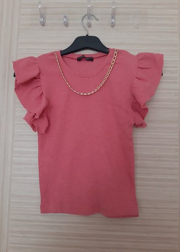 Zincir Detaylı Pembe Kız Bluzu