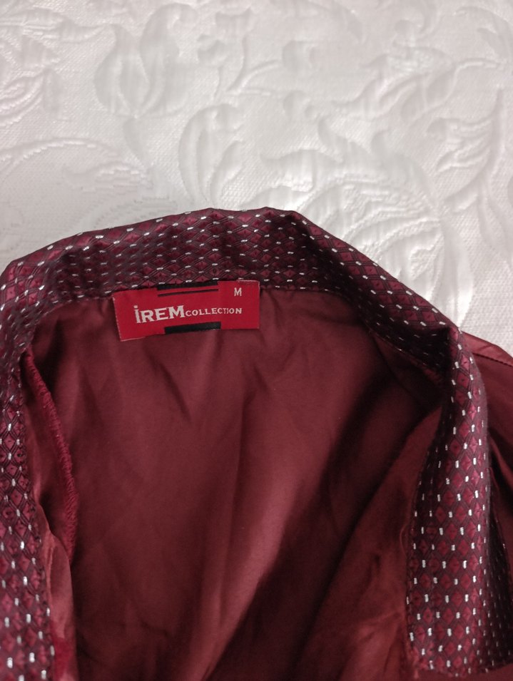 Bordo Parlak Saten Erkek Pijama Takımı - Görsel 3