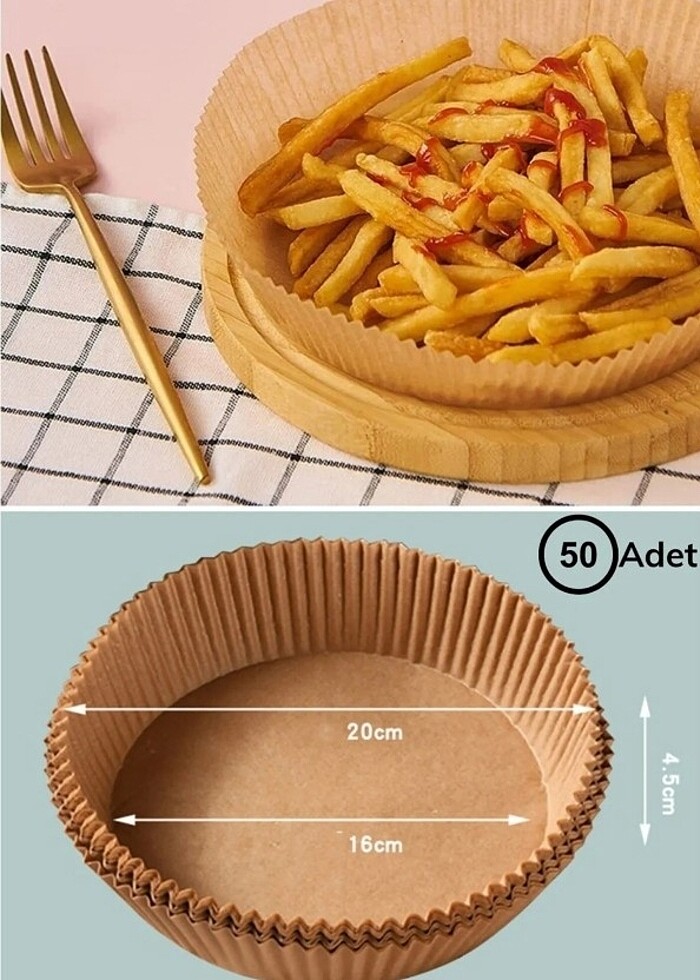 50 Adet Air Fryer Pişirme Kağıdı Tek Kullanımlık Hava Fritöz Yuv - Görsel 2