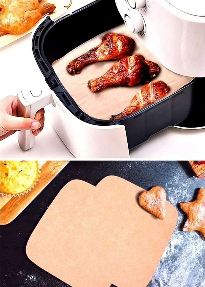 100 Adet Air Fryer Pişirme Kağıdı Tek Kullanımlık - Görsel 2