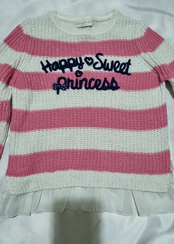 Kız Çocuk Pembe Çizgili Triko Kazak - Görsel 2