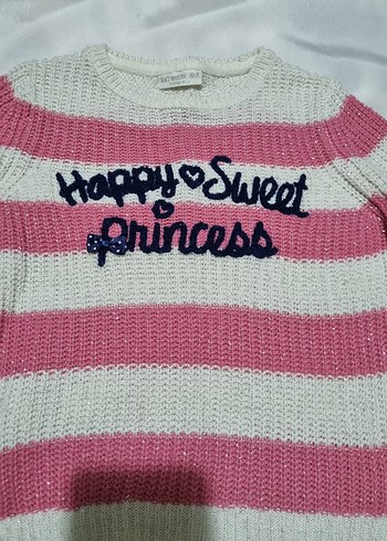 Kız Çocuk Pembe Çizgili Triko Kazak - Görsel 3