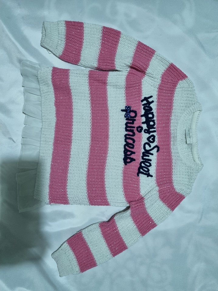 Kız Çocuk Pembe Çizgili Triko Kazak - Görsel 4