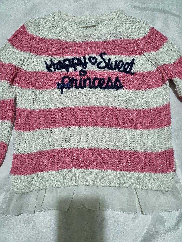 Kız Çocuk Pembe Çizgili Triko Kazak - Görsel 2