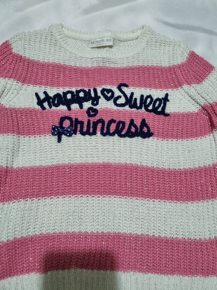 Kız Çocuk Pembe Çizgili Triko Kazak - Görsel 3