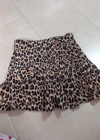 Leopar Desenli Kısa Volanlı Etek