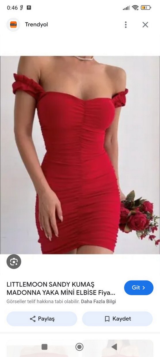 Kırmızı Drapeli Mini Straplez Elbise - Görsel 3