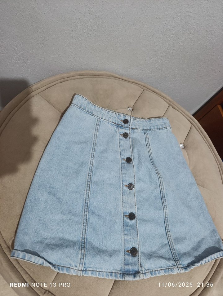 Düğmeli Mavi Denim Mini Etek - Görsel 2