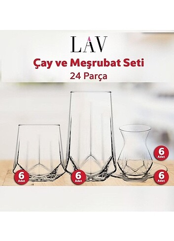 LAV Çay Ve Su Meşrubat Bardağı Seti Takımı - 24 Parça