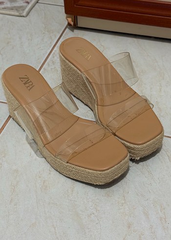 Zara Seffaf Bantli Taba Platform Sandalet