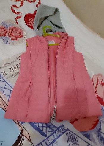Kız Çocuk Pembe Kapüşonlu Fermuarlı Yelek - Görsel 2