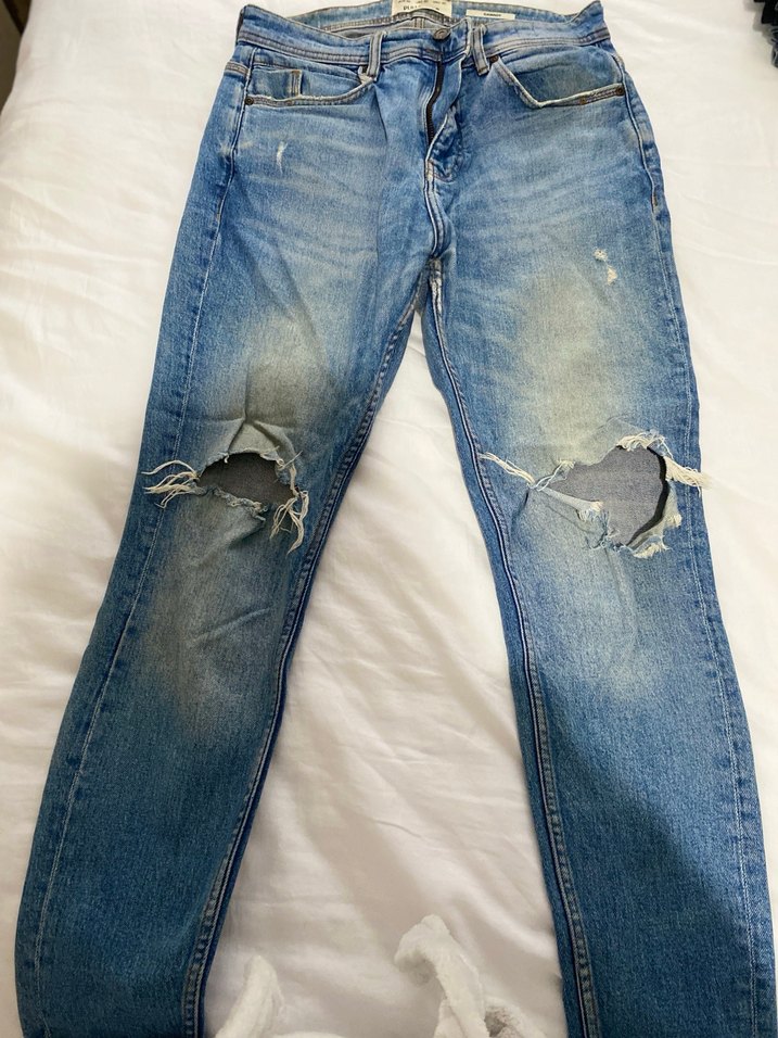 Düğmeli Mavi erkek jean Pantolon - Görsel 3