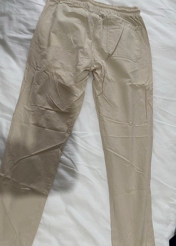 Bej Rahat Kesim Keten erkek Pantolon - Görsel 3