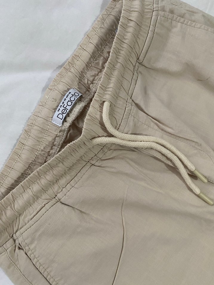 Bej Rahat Kesim Keten erkek Pantolon - Görsel 2